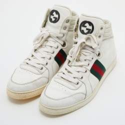 Gucci White Leather Web Detail High Top Sneakers Size 44.5