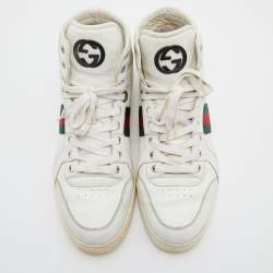 Gucci White Leather Web Detail High Top Sneakers Size 44.5