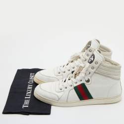 Gucci White Leather Web Detail High Top Sneakers Size 44.5
