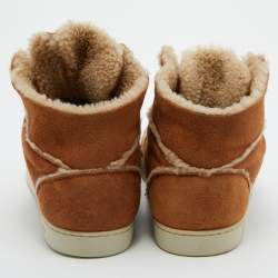 Gucci Brown Suede and Shearking Web Lace Up High Top Sneakers Size 43.5