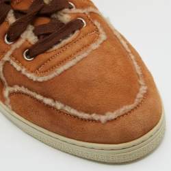 Gucci Brown Suede and Shearking Web Lace Up High Top Sneakers Size 43.5