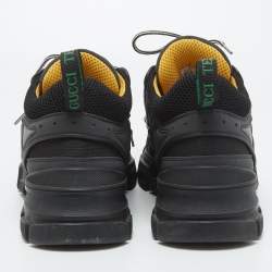 Pre Owned Gucci Black Mesh and Leather Flashtrek Sneakers Size 44