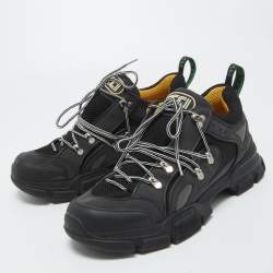 Pre Owned Gucci Black Mesh and Leather Flashtrek Sneakers Size 44