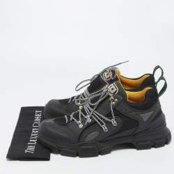 Pre Owned Gucci Black Mesh and Leather Flashtrek Sneakers Size 44