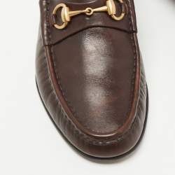 Pre Owned Gucci Brown Leather Horsebit 1953 Loafers Size 42.5