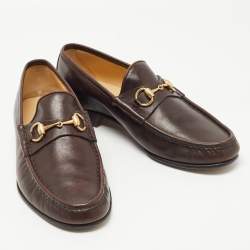 Pre Owned Gucci Brown Leather Horsebit 1953 Loafers Size 42.5