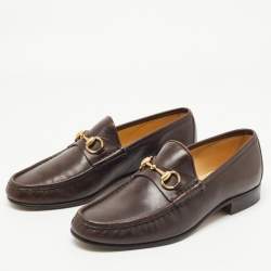 Pre Owned Gucci Brown Leather Horsebit 1953 Loafers Size 42.5