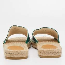 Pre Owned Gucci Green/Red Leather Web Accent Espadrilles Flat Slides Size 43