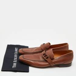 Gucci Tan Leather Interlocking G Slip On Loafers Size 45