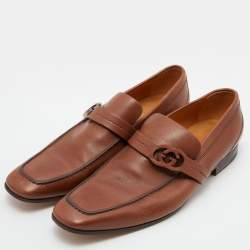 Gucci Tan Leather Interlocking G Slip On Loafers Size 45