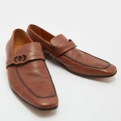Gucci Tan Leather Interlocking G Slip On Loafers Size 45