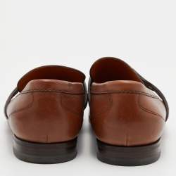 Gucci Tan Leather Interlocking G Slip On Loafers Size 45