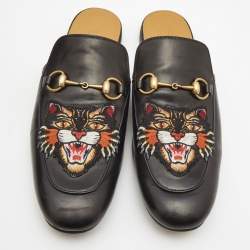 Gucci Black Leather Princetown Mules Size 44