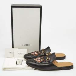 Gucci Black Leather Princetown Mules Size 44