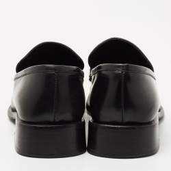 Pre Owned Gucci Black Leather Horsebit Web Detail Slip On Loafers Size 37