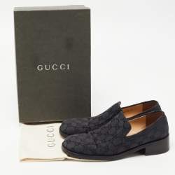 Pre Owned Gucci Black GG Canvas Slip On Loafers Size 37