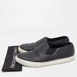 مملوكة مسبقًا Gucci Black Microguccissima Leather Slip-On Sneakers Size 46.5