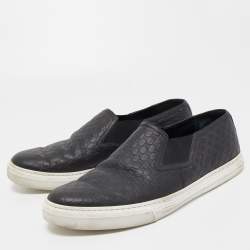 مملوكة مسبقًا Gucci Black Microguccissima Leather Slip-On Sneakers Size 46.5