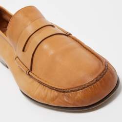 Pre Owned Gucci Brown Leather Slip On Loafers Size 44