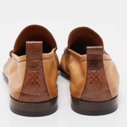 Pre Owned Gucci Brown Leather Slip On Loafers Size 44