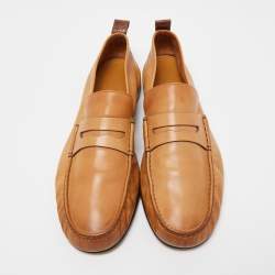 Pre Owned Gucci Brown Leather Slip On Loafers Size 44