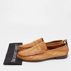 Pre Owned Gucci Brown Leather Slip On Loafers Size 44