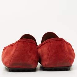 Pre Owned Gucci Red Suede Web Trim Penny Loafers Size 40.5