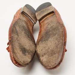 مملوكة مسبقًا Gucci Orange/Brown Python Fringes Horsebit Slip On Loafers Size 43.5 