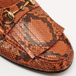 مملوكة مسبقًا Gucci Orange/Brown Python Fringes Horsebit Slip On Loafers Size 43.5 