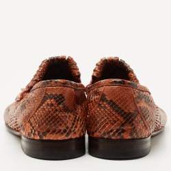 مملوكة مسبقًا Gucci Orange/Brown Python Fringes Horsebit Slip On Loafers Size 43.5 