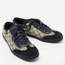 Gucci Navy Blue/Beige Suede and GG Canvas Low Top Sneakers Size 42