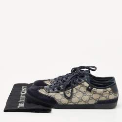 Gucci Navy Blue/Beige Suede and GG Canvas Low Top Sneakers Size 42