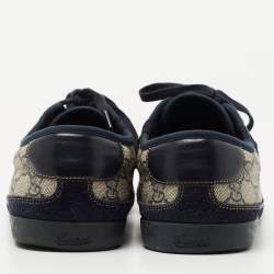 Gucci Navy Blue/Beige Suede and GG Canvas Low Top Sneakers Size 42