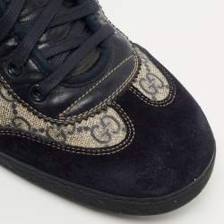 Gucci Navy Blue/Beige Suede and GG Canvas Low Top Sneakers Size 42