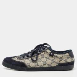 Gucci Navy Blue/Beige Suede and GG Canvas Low Top Sneakers Size 42