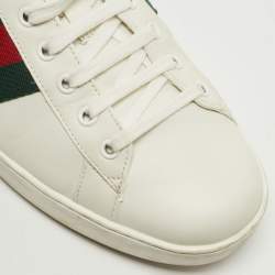 Gucci White Leather and Snake Embossed Ace Lace Up Sneakers Size Size 45.5