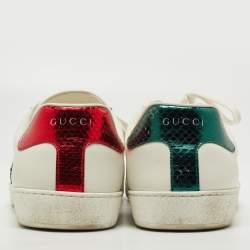 Gucci White Leather and Snake Embossed Ace Lace Up Sneakers Size Size 45.5