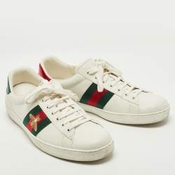 Gucci White Leather and Snake Embossed Ace Lace Up Sneakers Size Size 45.5