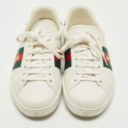 Gucci White Leather and Snake Embossed Ace Lace Up Sneakers Size Size 45.5