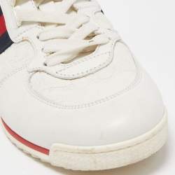Gucci White Micro Guccissima Leather Web Detail Sneakers Size 41 