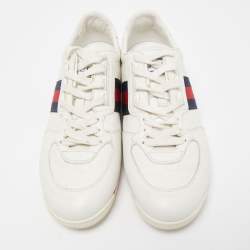 Gucci White Micro Guccissima Leather Web Detail Sneakers Size 41 