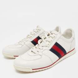 Gucci White Micro Guccissima Leather Web Detail Sneakers Size 41 