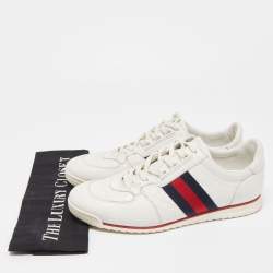 Gucci White Micro Guccissima Leather Web Detail Sneakers Size 41 
