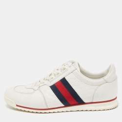 Gucci White Micro Guccissima Leather Web Detail Sneakers Size 41 