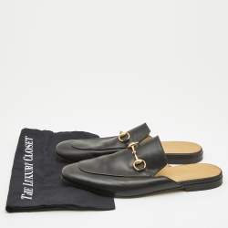 Pre Owned Gucci Black Leather Princetown Mules Size 43