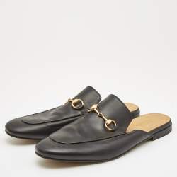 Pre Owned Gucci Black Leather Princetown Mules Size 43