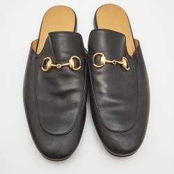 Pre Owned Gucci Black Leather Princetown Mules Size 43