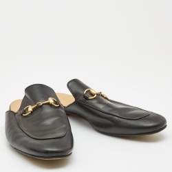 Pre Owned Gucci Black Leather Princetown Mules Size 43