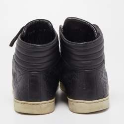 Gucci Black Guccissima Leather Web Detail High Top Sneakers Size 43.5