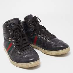 Gucci Black Guccissima Leather Web Detail High Top Sneakers Size 43.5